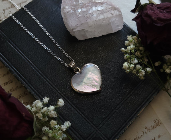 Medium Mother of Pearl Heart Necklace Sterling Silver
