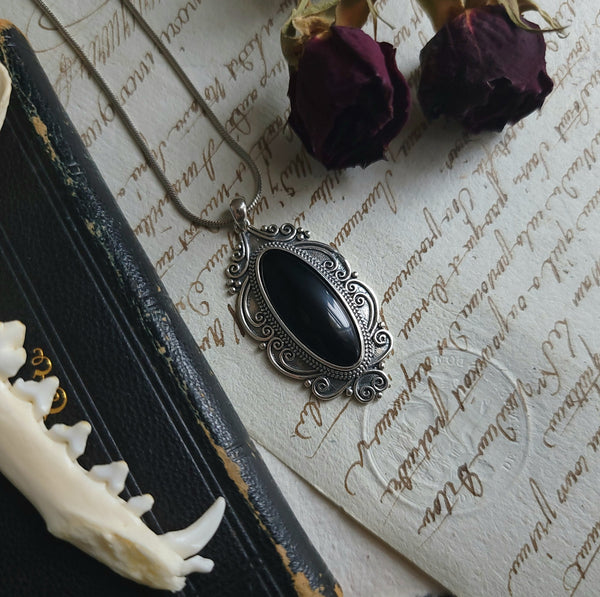 Elvira - Large Obsidian Gem Sterling Silver Necklace