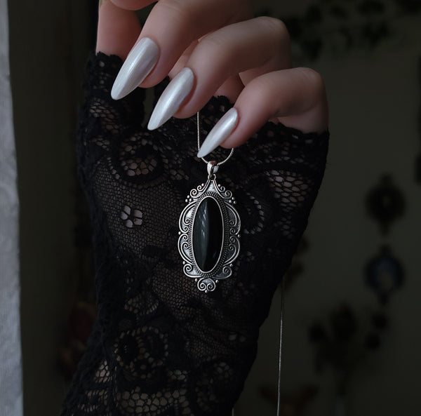 Elvira - Large Obsidian Gem Sterling Silver Necklace