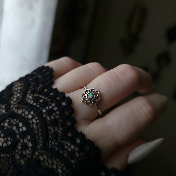 Sacred Flower Opal Ring - Sterling Silver