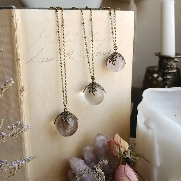 Moon Berry Crystal Ball Necklaces - Antiqued Brass
