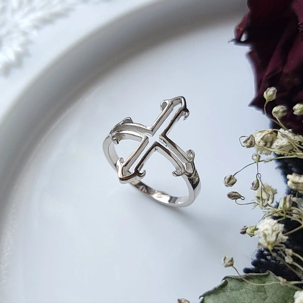 Sterling Silver Filigree Cross Ring For Women - 925 Silver Handcrafted Faith Ring, Size 6