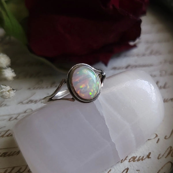 Oval Opal Ring Sterling Silver
