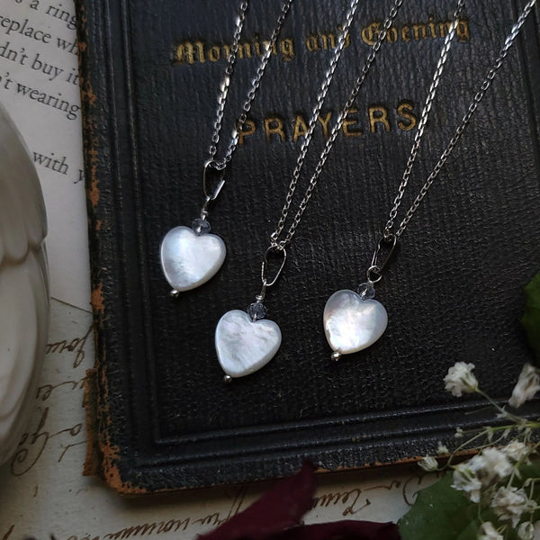 Small Mother of Pearl Heart Necklace Sterling Silver