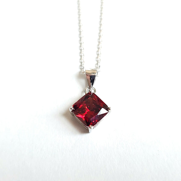 Scarlet - Garnet Diamond Necklace Sterling Silver and Cubic Zirconia