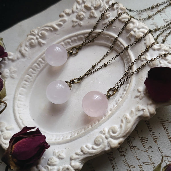 Small Rose Quartz Crystal Ball Necklace