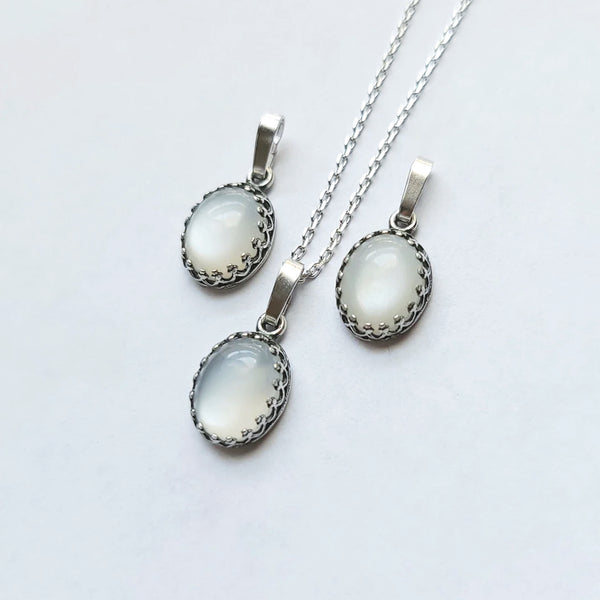 White Moonstone Necklace Sterling Silver