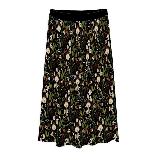 Mushroom Forager All Over Print Pleated Long Skirt