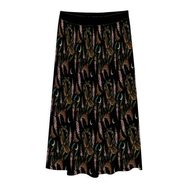 Death Head Garden All Over Print Pleated Long Skirt