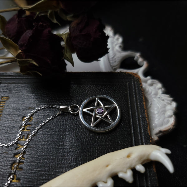 Pentacle Necklace - Sterling Silver and Amethyst