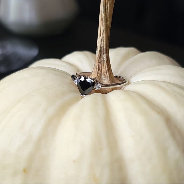 Onyx Heart Ring CZ - Sterling Silver Ring