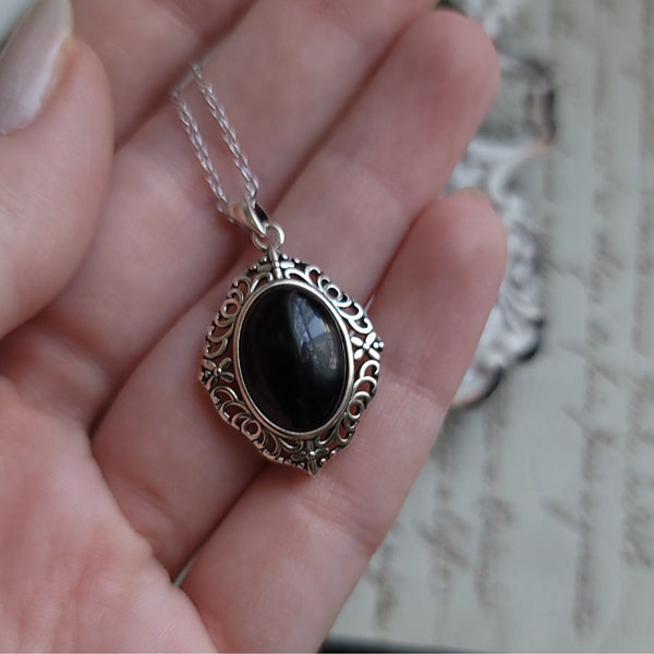 Black Agate Necklace - Sterling Silver