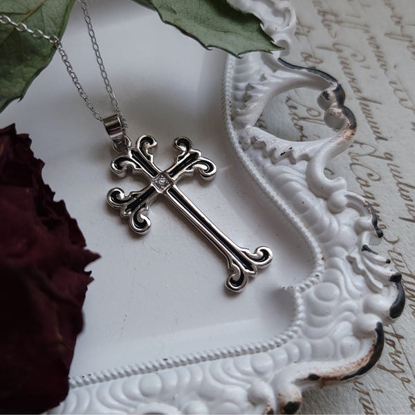 Black Crucifix Necklace - Sterling Silver