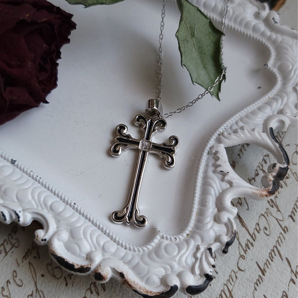 Black Crucifix Necklace - Sterling Silver