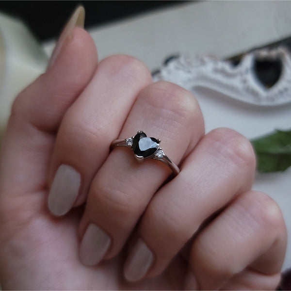 Onyx Heart Ring CZ - Sterling Silver Ring