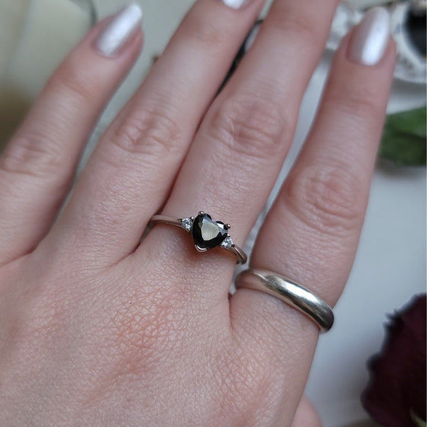 Onyx Heart Ring CZ - Sterling Silver Ring