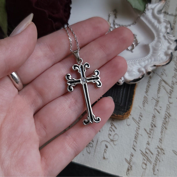 Black Crucifix Necklace - Sterling Silver