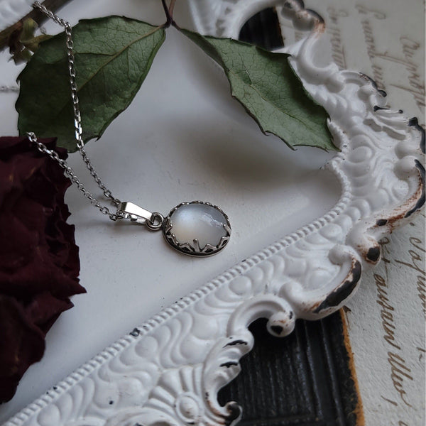 White Moonstone Necklace Sterling Silver - Ornate Setting
