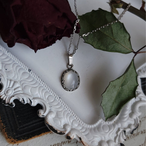 White Moonstone Necklace Sterling Silver - Ornate Setting