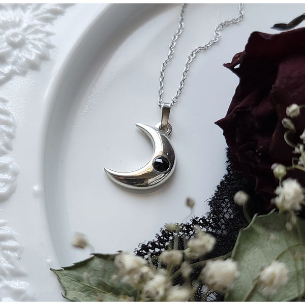 Sterling Silver Moon Necklace - Onyx