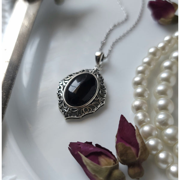 Black Agate Necklace - Sterling Silver