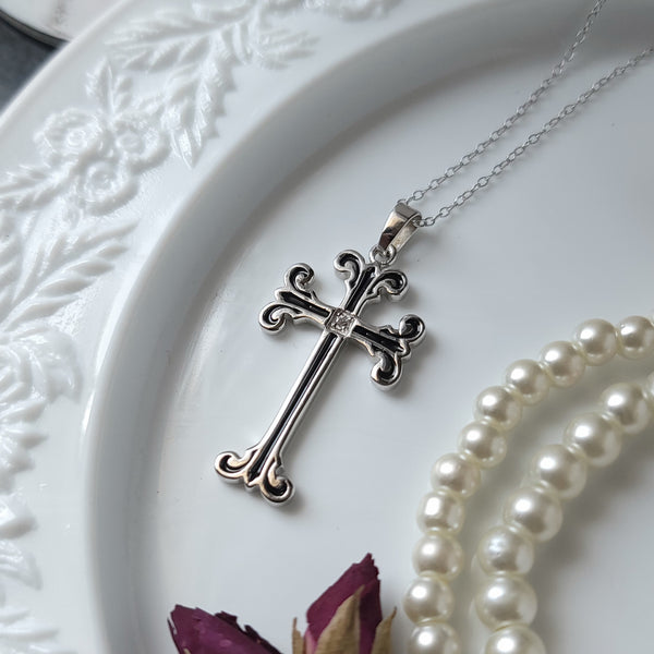 Black Crucifix Necklace - Sterling Silver