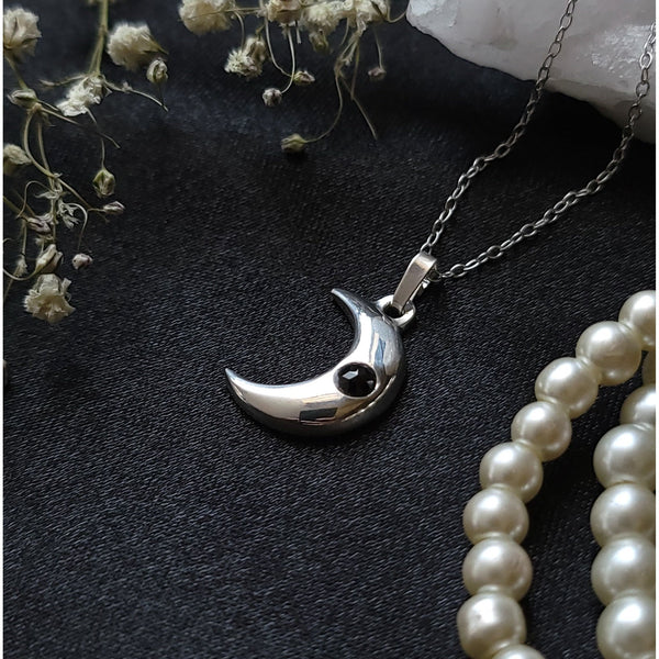 Sterling Silver Moon Necklace - Onyx