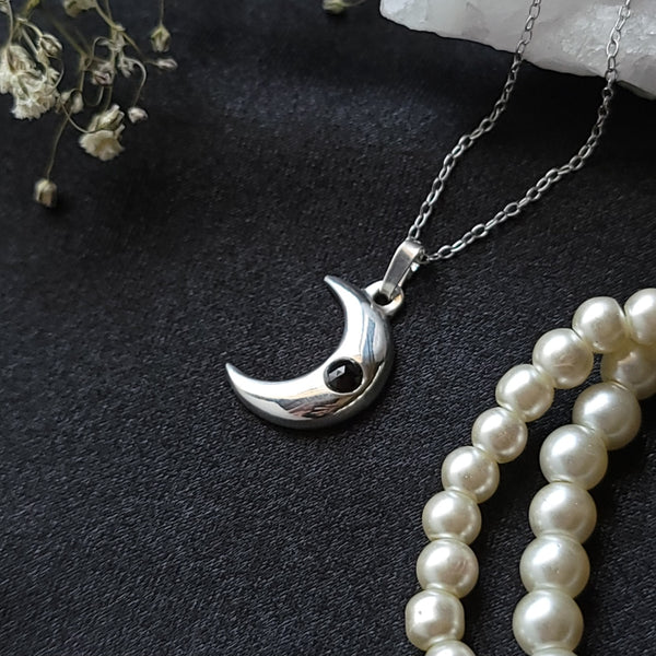 Sterling Silver Moon Necklace - Onyx