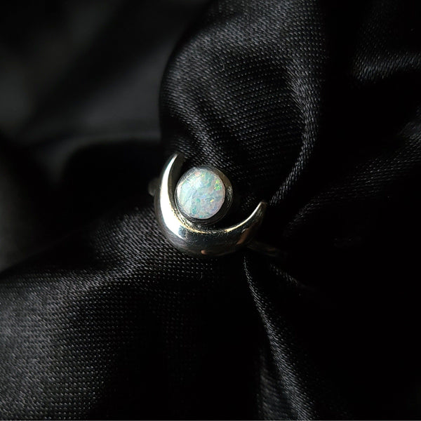 Luna Crescent Moon Opal Ring - Sterling Silver Ring