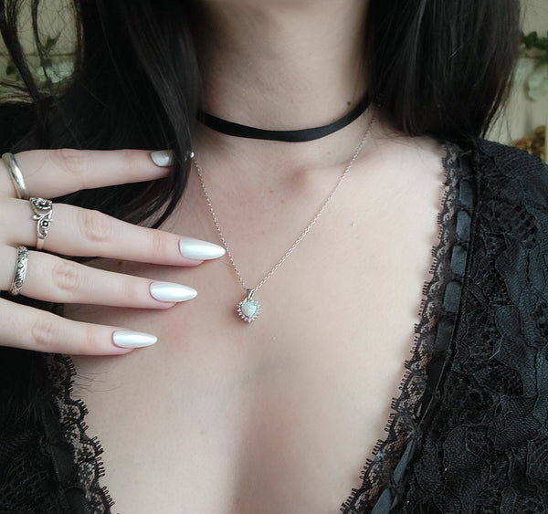 Mini Opal Heart Necklace - Sterling Silver