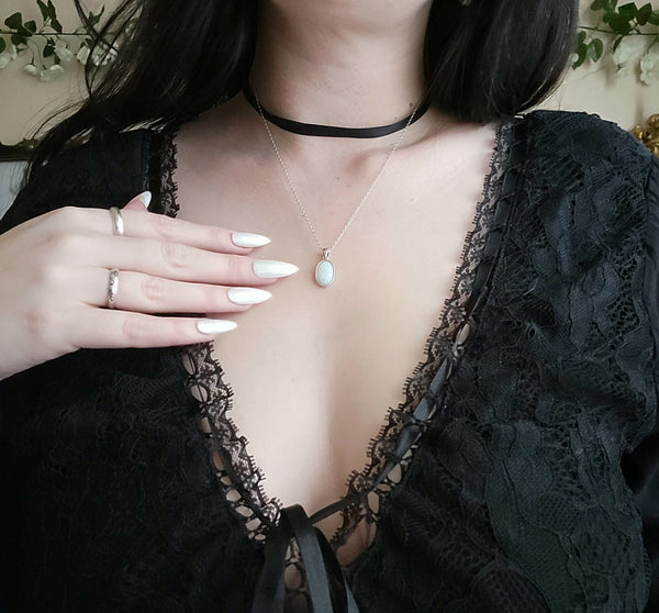 Opal Drop Necklace Sterling Silver