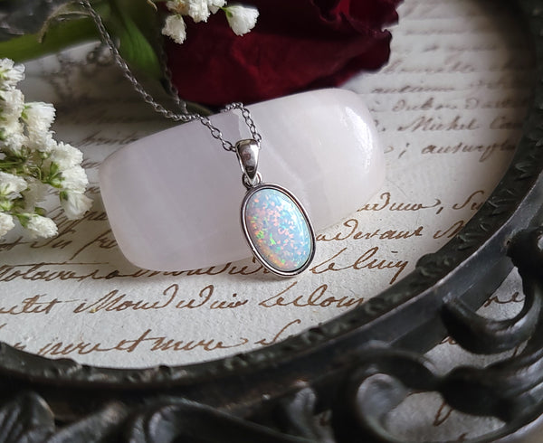 Opal Drop Necklace Sterling Silver