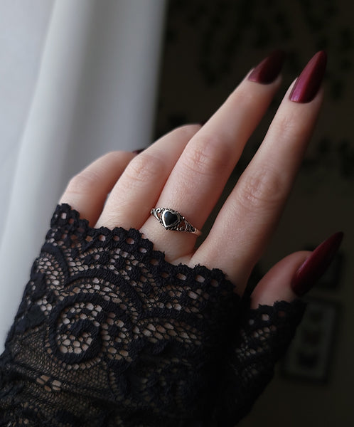 Agate Filigree Heart Ring - Sterling Silver Ring