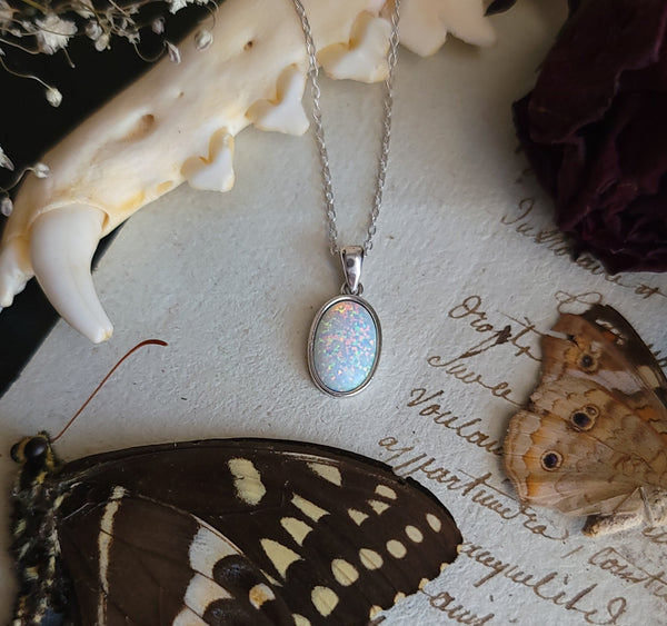 Opal Drop Necklace Sterling Silver