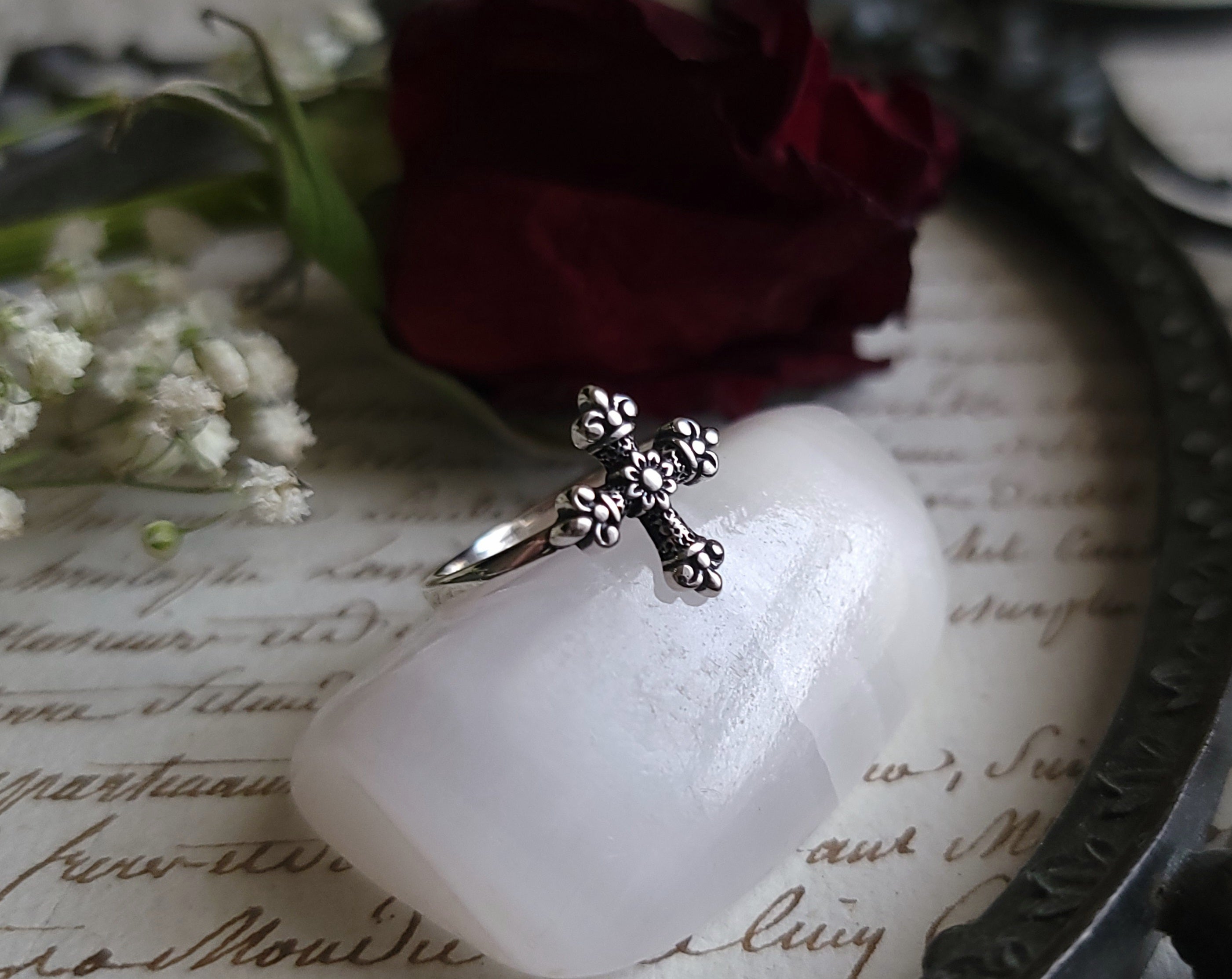 Floral Cross - Sterling Silver Cross Ring – Queen of Jackals