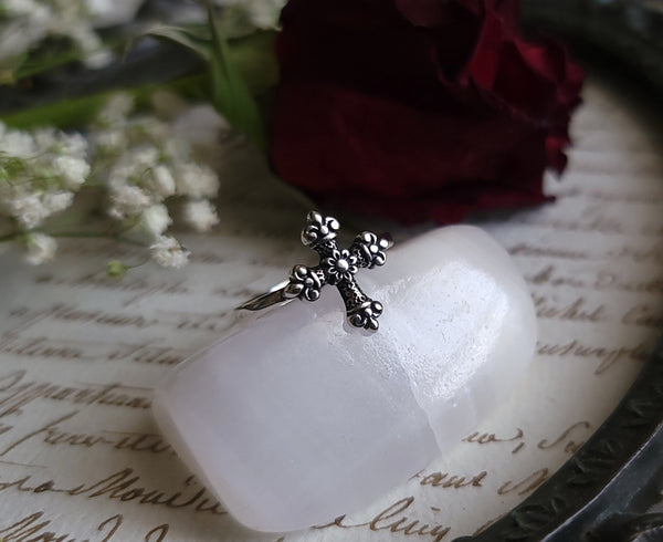Floral Cross - Sterling Silver Cross Ring