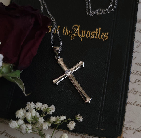 Enoch - Crucifix Necklace Sterling Silver with Cubic Zirconia