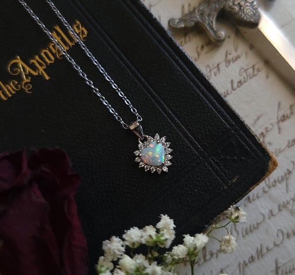 Mini Opal Heart Necklace - Sterling Silver