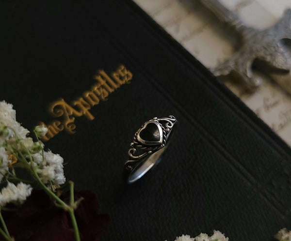 Agate Filigree Heart Ring - Sterling Silver Ring
