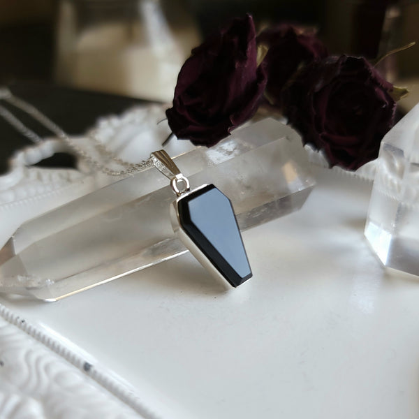 Crystal Coffin Necklace - Sterling Silver Obsidian