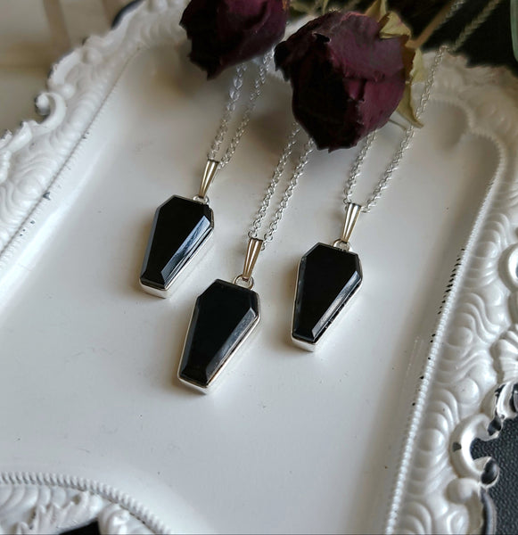 Crystal Coffin Necklace - Sterling Silver Obsidian