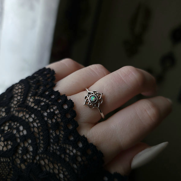 Sacred Flower Opal Ring - Sterling Silver