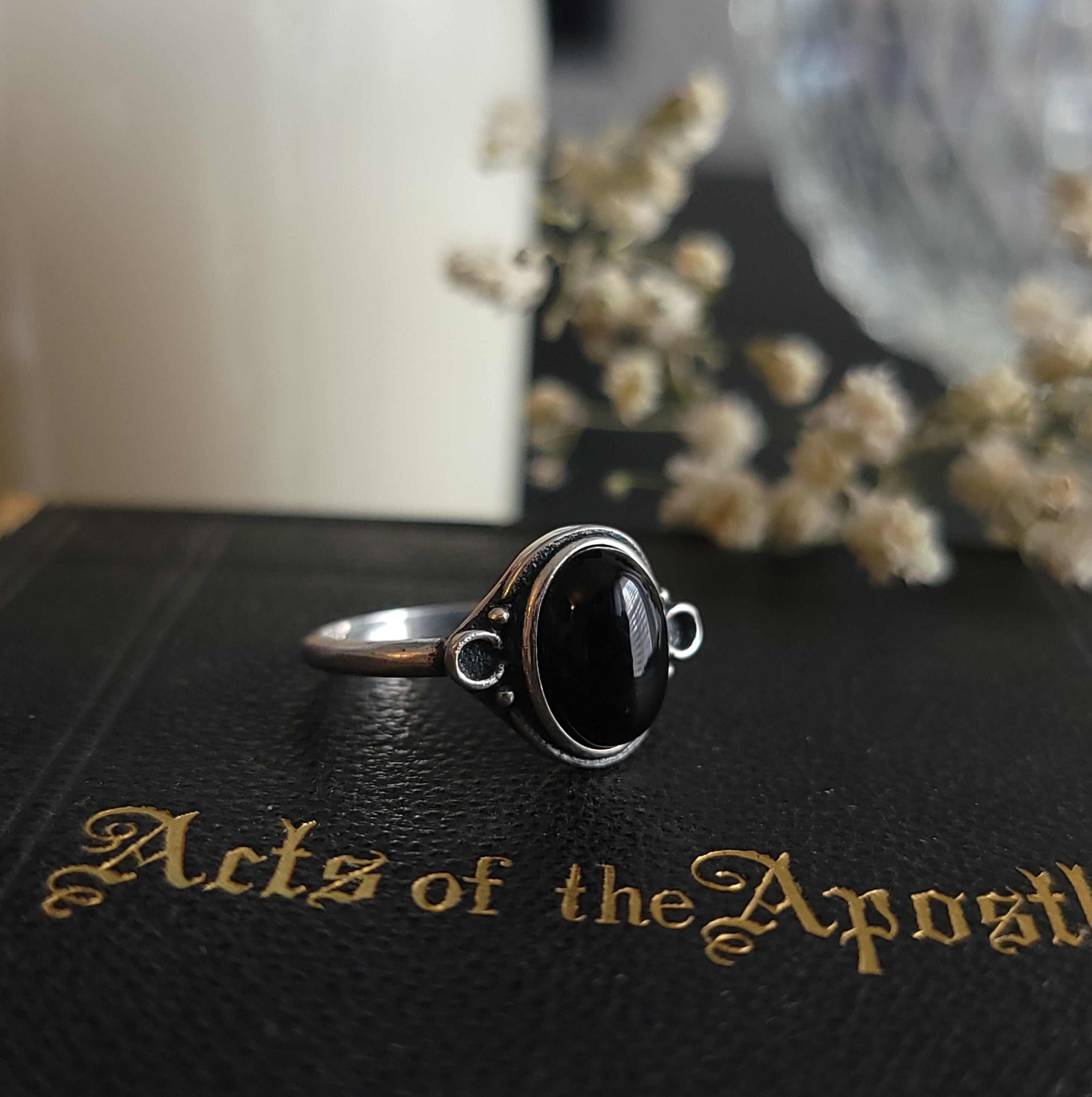 Anello In Acciaio Inox Con Agata Nera - Sigillo Vintage Unisex - Gioiello Stile Biker Gotico