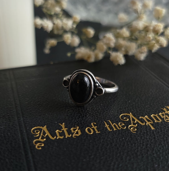 Nox - Black Agate Ornate Ring - Sterling Silver Ring
