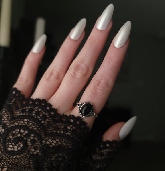 Nox - Black Agate Ornate Ring - Sterling Silver Ring