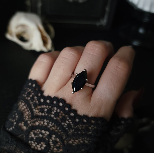 Demetria - Cubic Zirconia Onyx Ring - Sterling Silver Ring