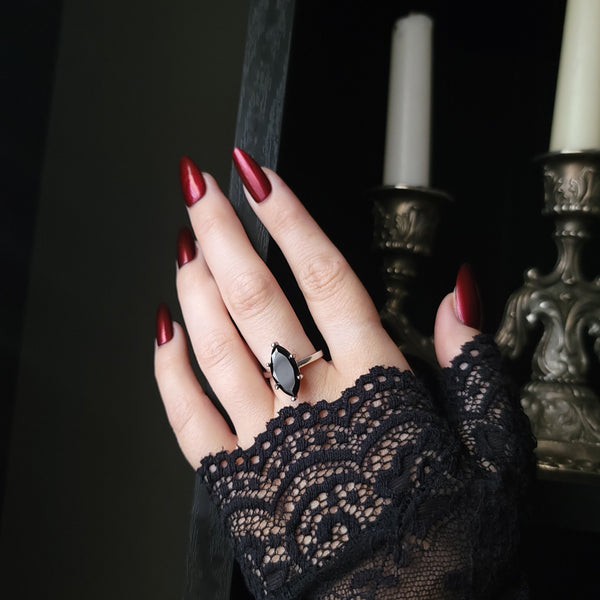 Demetria - Cubic Zirconia Onyx Ring - Sterling Silver Ring