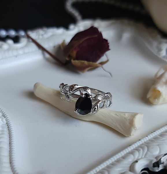 Black Ivy - Cubic Zirconia Onyx Ring - Sterling Silver Ring
