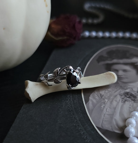 Black Ivy - Cubic Zirconia Onyx Ring - Sterling Silver Ring