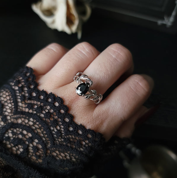 Black Ivy - Cubic Zirconia Onyx Ring - Sterling Silver Ring